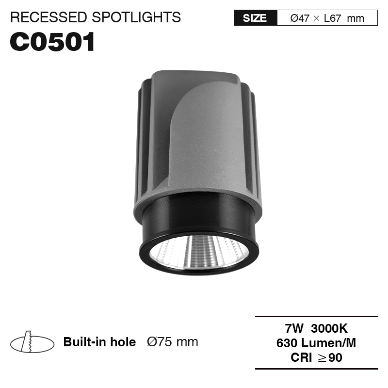 CSL005-A 10W 3000K 24° Black + Grey waƙa tare da jagorar tabo-Fitilolin LED da aka rage don shagunan sutura --01