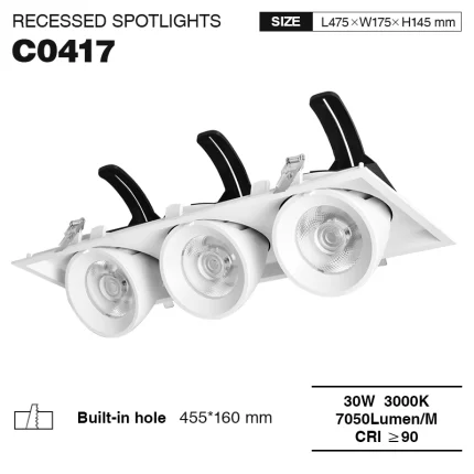 CSL004-A 30W 3000K 24° faretti led da incasso-Faretti Da Incasso Led Negozio--01