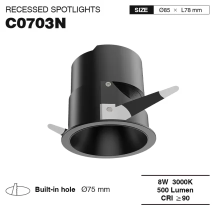 CSL007-A 8W 3000K 24° Trou noir Φ75 spot à encastrer à led-éclairage de salle à manger--01