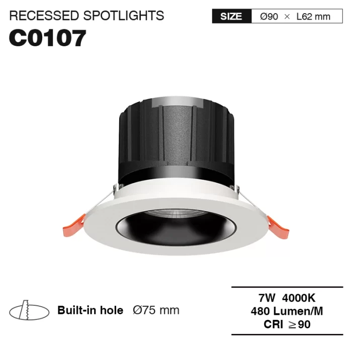 CSL001-A 7W 4000K 24° foro hole Φ75 faretto da incasso-Faretti Da Incasso Led Negozio--01