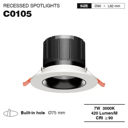 CSL001-A 7W 3000K 24° foro hole Φ75 faretti led incasso-Illuminazione LED per negozi--01