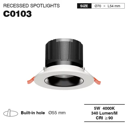 CSL001-A 5W 4000K 24° foro hole Φ55 faretti incasso-Faretti Da Incasso Led Negozio--01