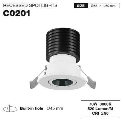 CSL002-A 7W 4000K 24° foro hole Φ45 led faretto incasso-illuminazione Ufficio--01