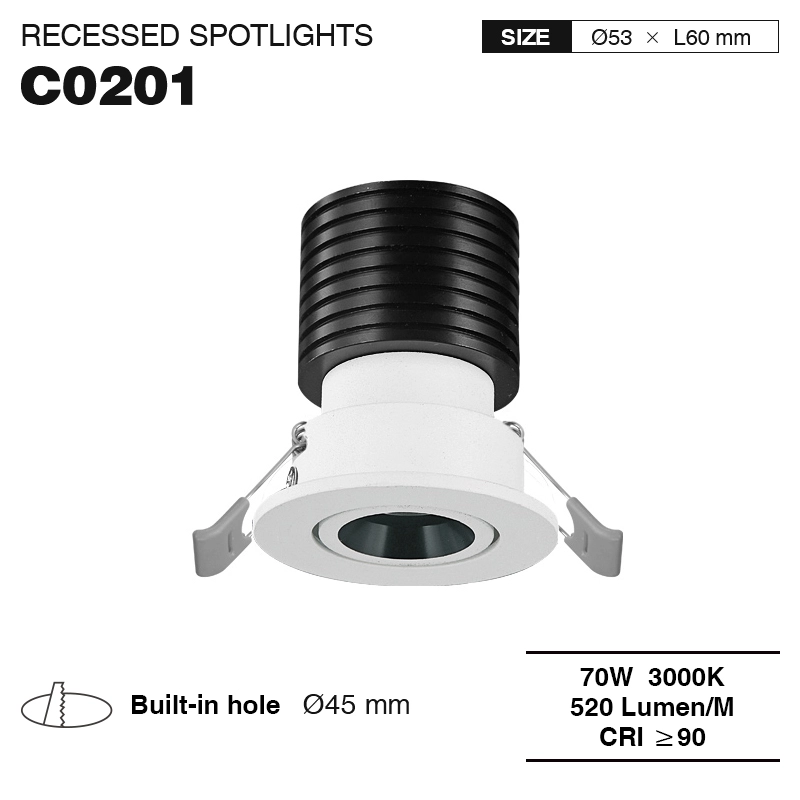 CSL002-A 7W 4000K 24° gat Φ45 LED innfelldur kastljós - Skrifstofulýsing--01