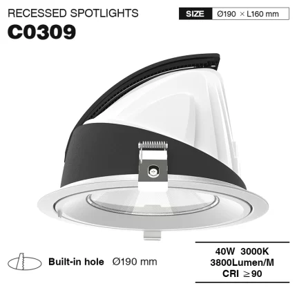 CSL003-A 40W 3000K 24° foro hole Φ 175 faretto led da incasso-Faretti Da Incasso Led Negozio--01