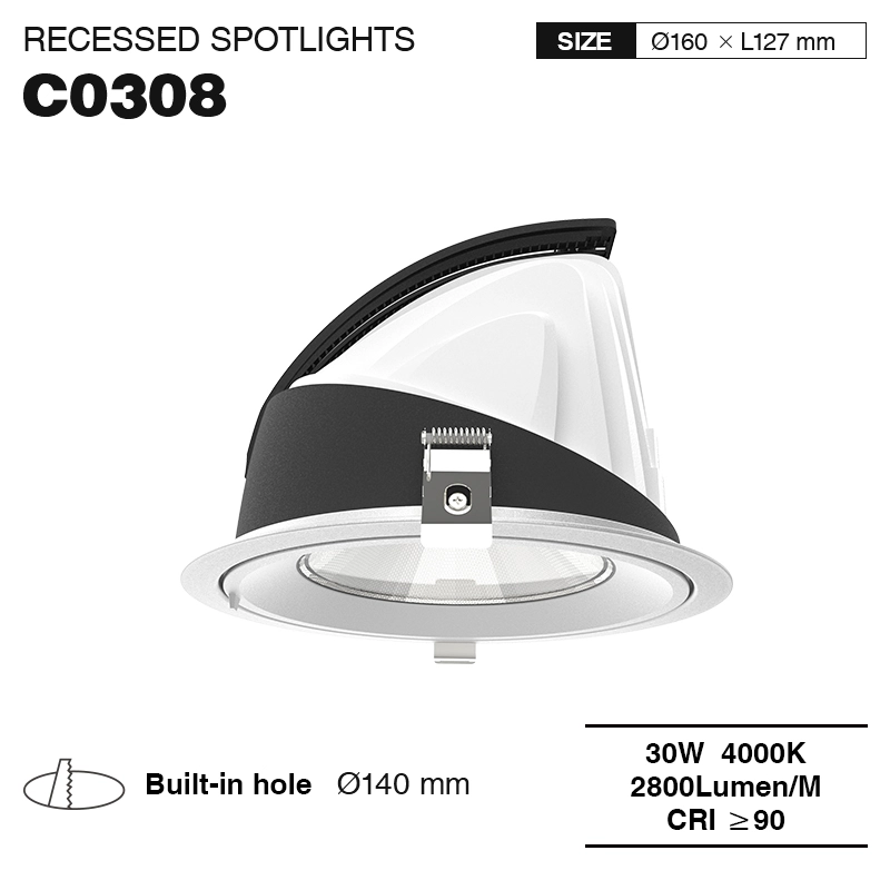 CSL003-A 30W 4000K 24 ° furo dourado Φ 140 holofotes embutidos LED - lâmpadas modernas para quarto - 01