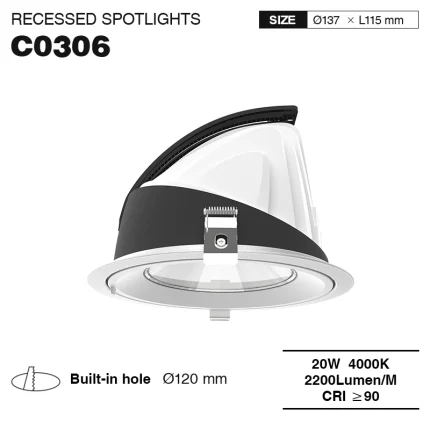 CSL003-A 20W 4000K 24° oro hole Φ 120 faretti a led da incasso-Faretti da Lncasso Moderni--01