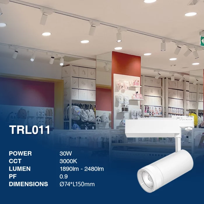 TRL011 30W 3000K 20°-60° Bianco faretti con binario-Faretti per Vetrina--02