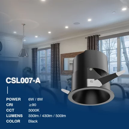 CSL007-A 6W 3000K 24° Nero foro hole Φ55 faretti led da incasso-Faretti in Camera da Letto--02