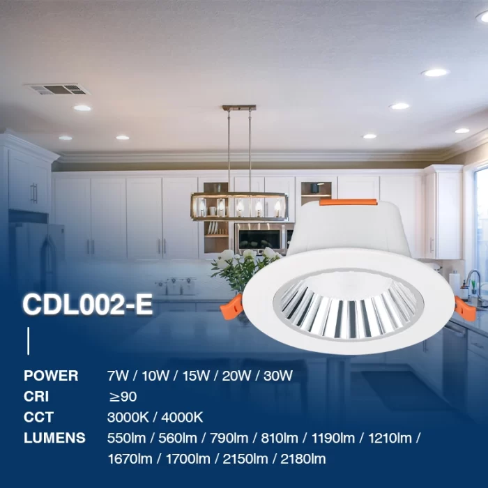 CDL002-E 10W 3000K 36° Bianco faretti da incasso soffitto-Faretti LED Incasso 220v--02