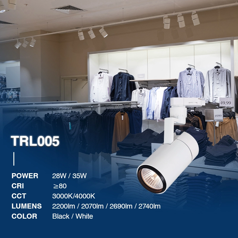 TRL005 35W 3000K 36° Rail noir avec spots LED-Éclairage magasin de vêtements--02B