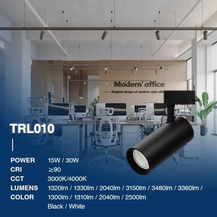 TRL010 15W 3000K 55° Nero binario faretti-Illuminazione per supermercati--02N