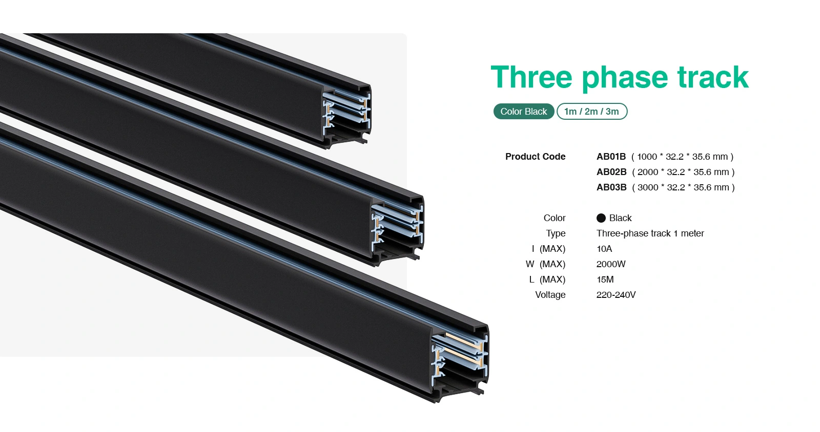 Binario Trifase 3000mm Nero 2000W TRA001-AB03N Kosoom-Accessori--03