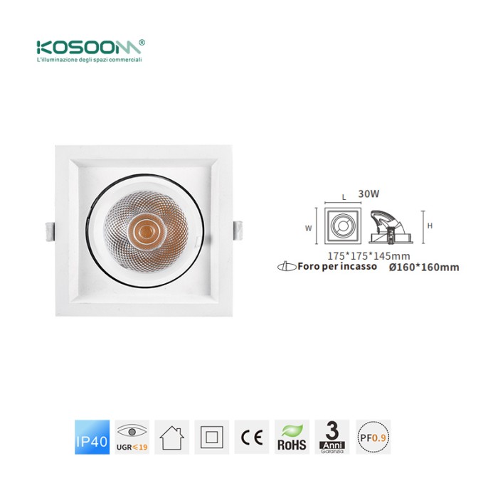 C0414 Downlight LED all'ingrosso 30W 4000K 2500LM CSL004-A Kosoom-Faretti da Incasso