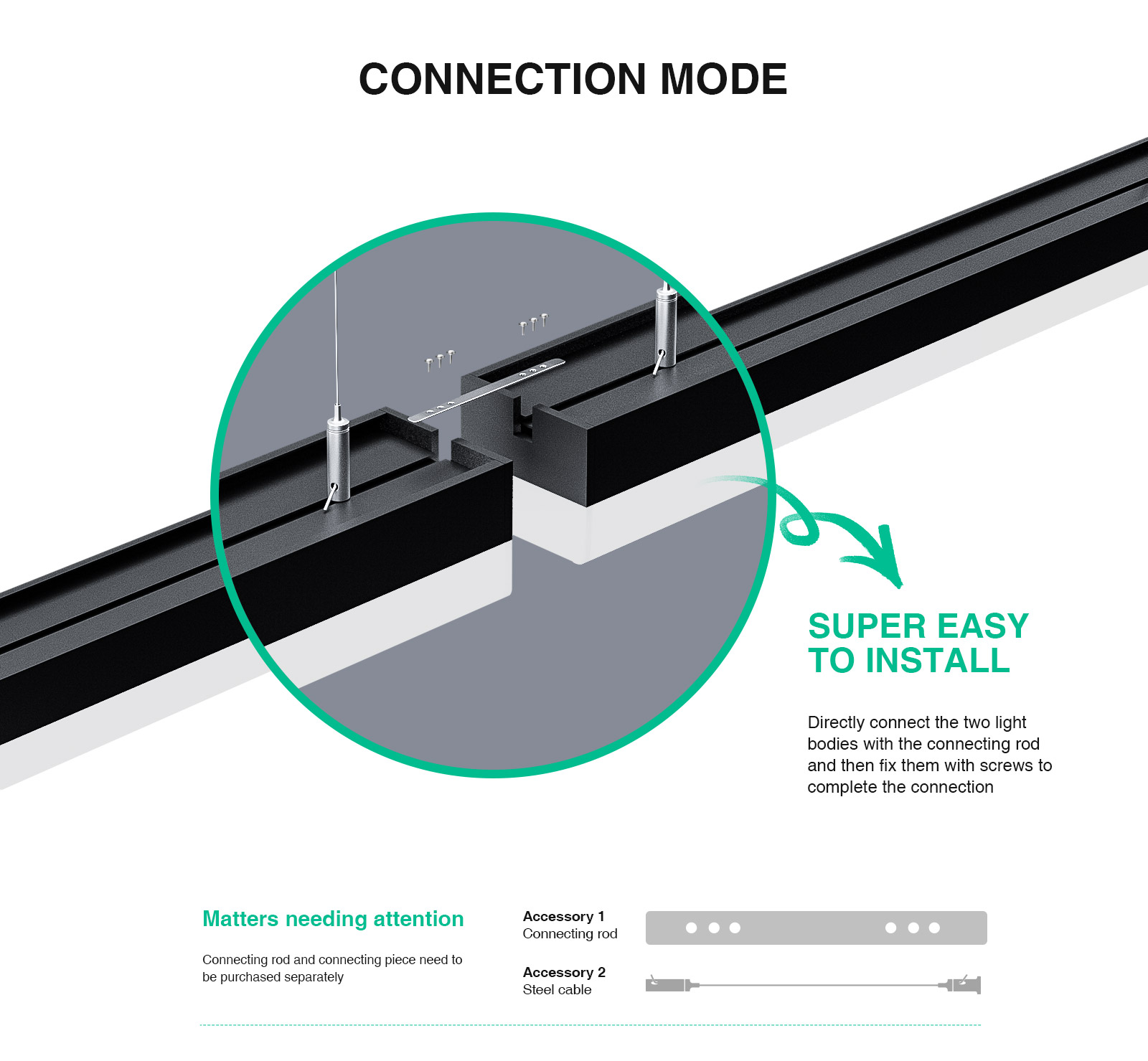 Kit di accessori per l'installazione a soffitto da 70 mm di alta qualità per luci lineari a soffitto a LED MLL003-A LA0304-Kosoom-Accessori--08