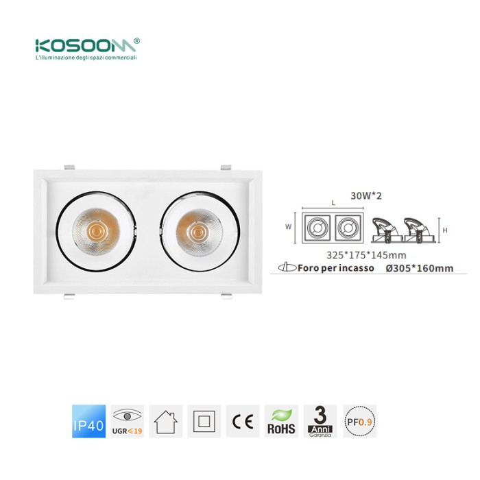Downlight LED C0416 Acquista all'ingrosso 30W*2 4000K 5000LM CSL004-A Kosoom