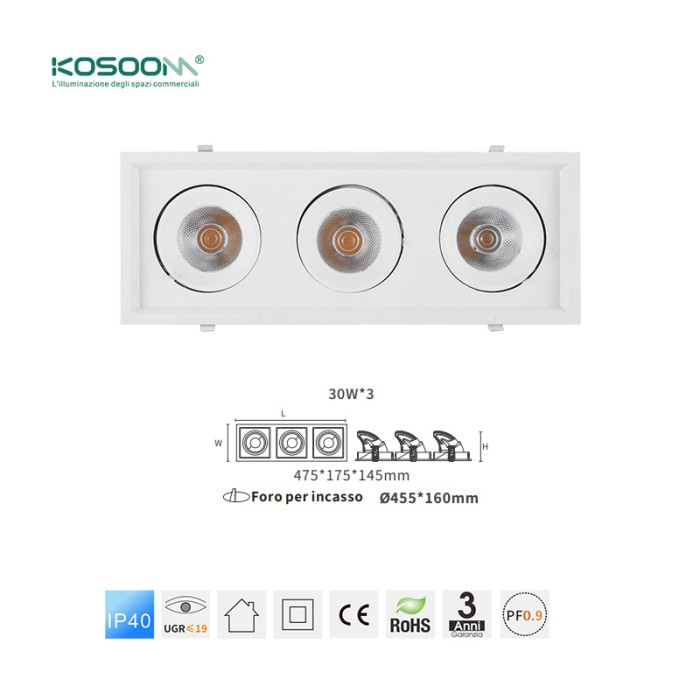 Fabbrica direttamente C0418 LED Downlights 30W*3 4000K 7500LM CSL004-A Kosoom-Faretti da Incasso