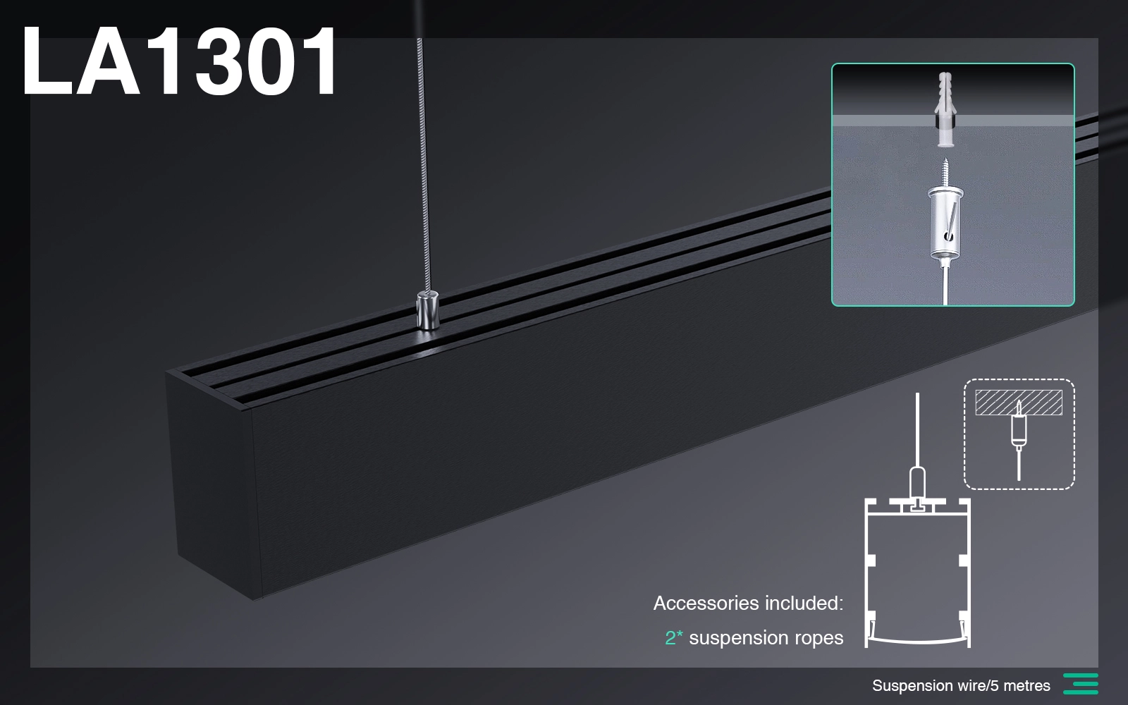 Cavo di Sospensione da 5 Metri per Installazione di Illuminazione Vendita all'Ingrosso - LA1301-SLL002-A-Kosoom-Accessori--LA1301 01