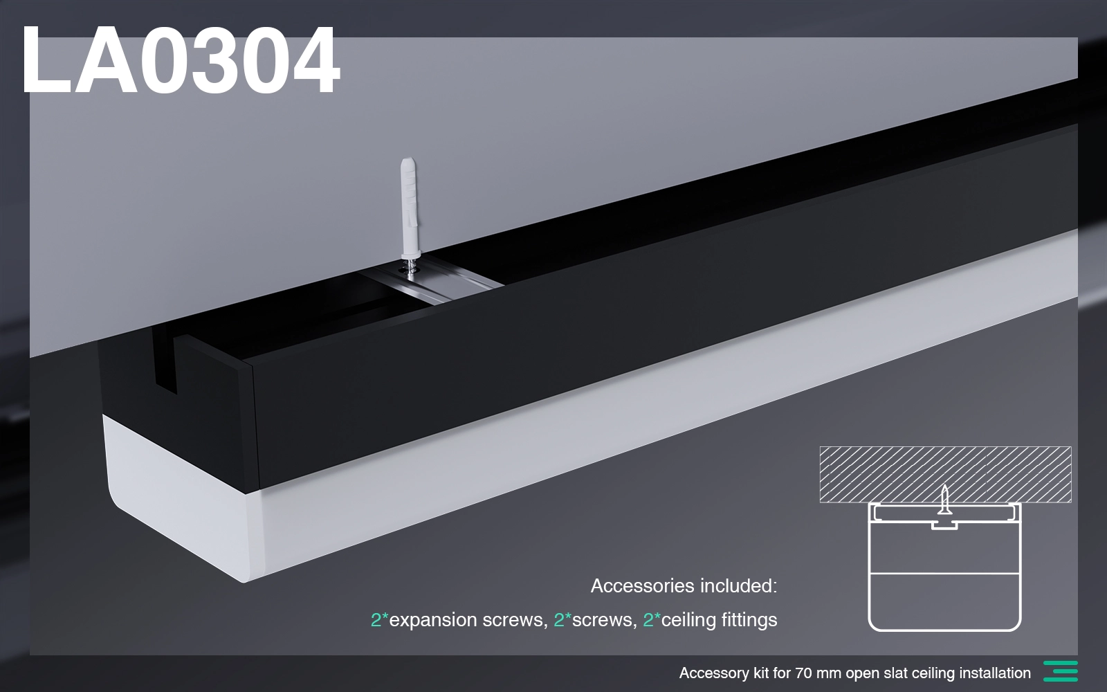 Kit di accessori per l'installazione a soffitto da 70 mm di alta qualità per luci lineari a soffitto a LED MLL003-A LA0304-Kosoom-Accessori--la0304 01