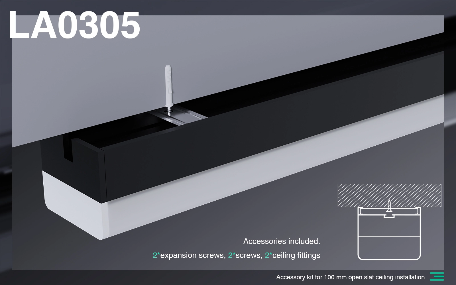 Kit di accessori per installazione a soffitto da 100 mm di alta qualità per luci lineari a soffitto a LED MLL003-A LA0305-Kosoom-Accessori--la0305 01
