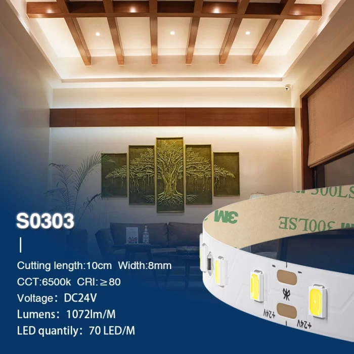 SMD 2835 6500K Ra80 IP20  8W/m 70LEDs/m Strisce LED-SMD Strisce LED--S0303