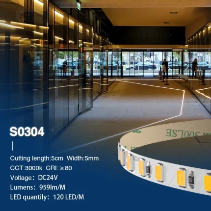 SMD 2835 3000K Ra80 IP20 8W/m 120LEDs/m Striscia LED-Strisce LED per Scale Interne--S0304