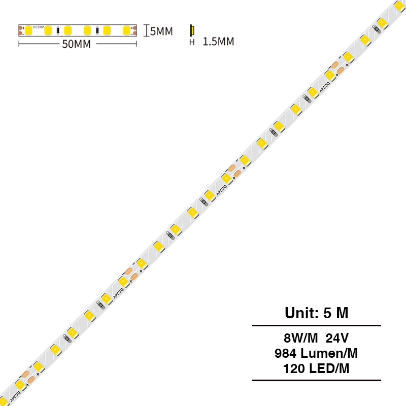 SMD 2835 4000K Ra80 IP20  8W/m 120LEDS/m Strip LED-Luce Naturale Striscia LED--S0305