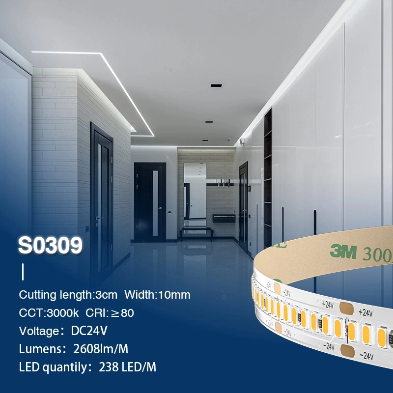 SMD 2835 3000K Ra80 IP20 20W/m 238LEDs/m LED Strips Gipsplade-LED Strips Gipsplader--S0309