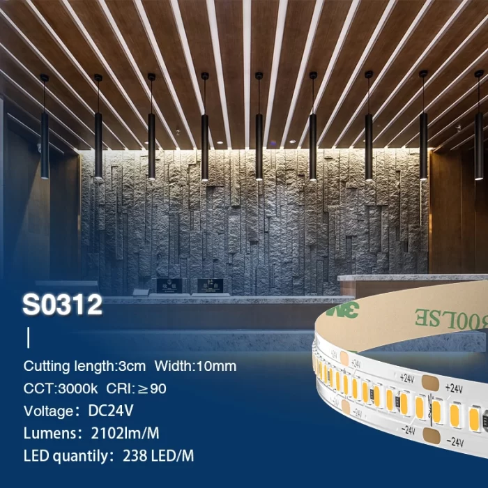 SMD 2835 3000K Ra90 IP20  20W/m 238LEDS/m Striscia LED alta qualità-Striscia LED Adesive--S0312