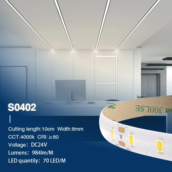 SMD 2835 4000K Ra80 IP44 8W/m 70LEDs/m Strip LED da soffitto-Strisce LED Cartongesso--S0402