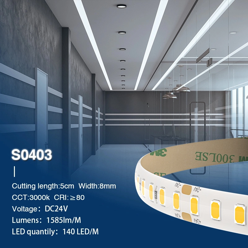 SMD 2835 3000K Ra80 IP44 12W/m 140LEDs/m LED Striscia-Strisce LED Cartongesso--S0403