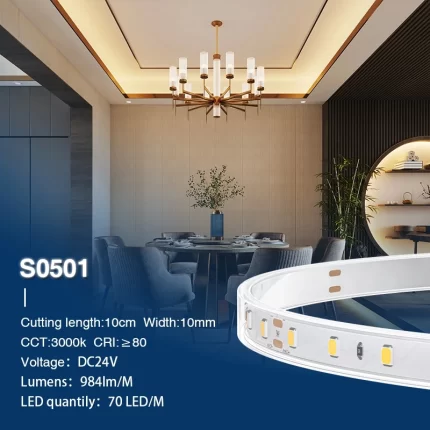 2835 3000K Ra80 IP65 8W/m 70LEDs/m Striscia LED impermeabile-Strisce LED per Scale Interne--S0501