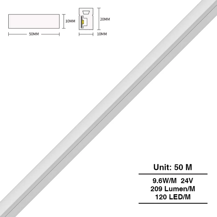 SMD 3000K Ra90 IP65 120LEDs/m L50000*W10*H20mm 24V Strisce LED flessibile-Illuminazione corridoio--S0809