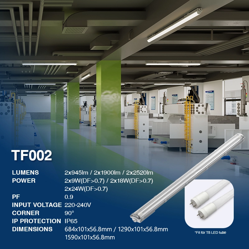 TF002 945lm 2*9W Plafoniera 2 tubi stagna Senza sorgente luminosa 60cm-Plafoniera Stagna LED 60 cm--02