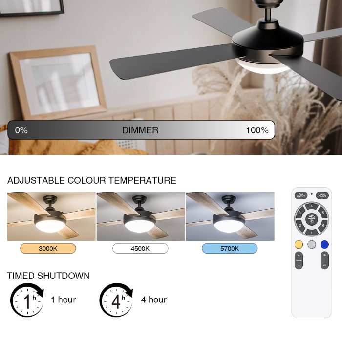 FAN101 185-256V 50/60Hz 3000-5700k 44inch Lampadari Ventilatori Hooled-Lampadario con Pale--04