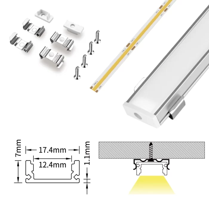Profilati in Alluminio per LED L2000x17.4x7mm SP26-Profilo LED Incasso--06