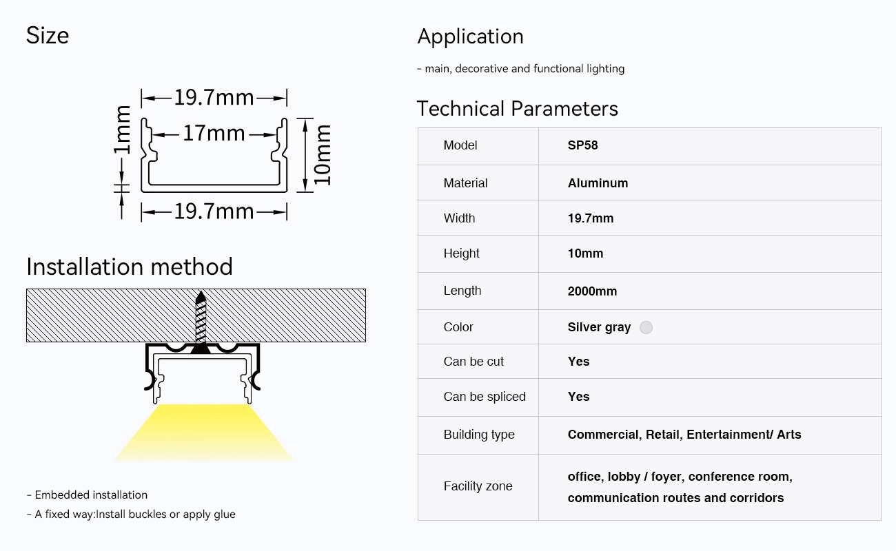Profili Striscia LED Cartongesso L2000x19.7x10mm SP58-Profilo LED Parete--09