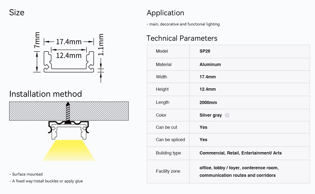 Profilati in Alluminio per LED L2000x17.4x7mm SP26-Profilo Alluminio Led--09