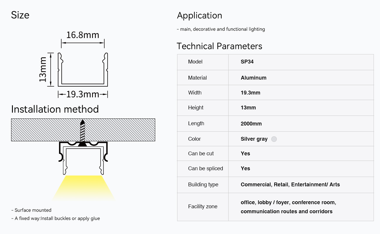 SP34 Profili per Strisce LED Soffitto 2000x19.3x13mm-Profilo Led Incasso--09