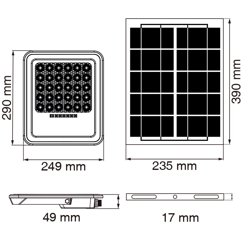 FL034 200W 4000K Ηλιακός Προβολέας-Φωτισμός Κήπου-FL0-200w