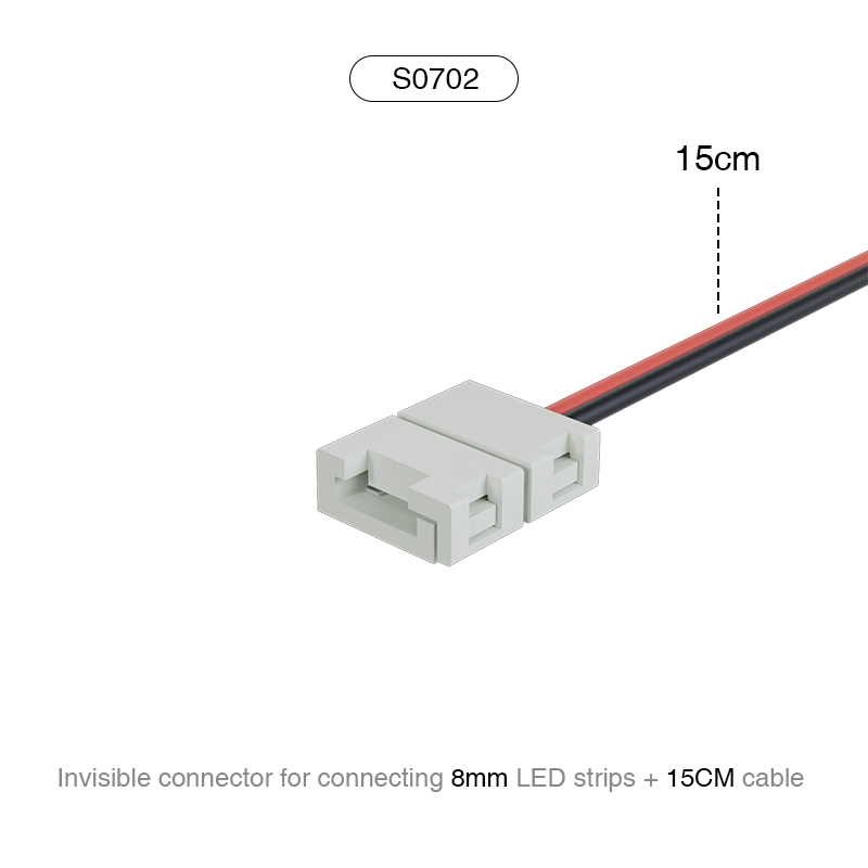 S0702 Lidhës i padukshëm për të lidhur shirita LED 8 mm + kabllo 15 CM / I përshtatshëm për 140 shirita LED-LED--S0702