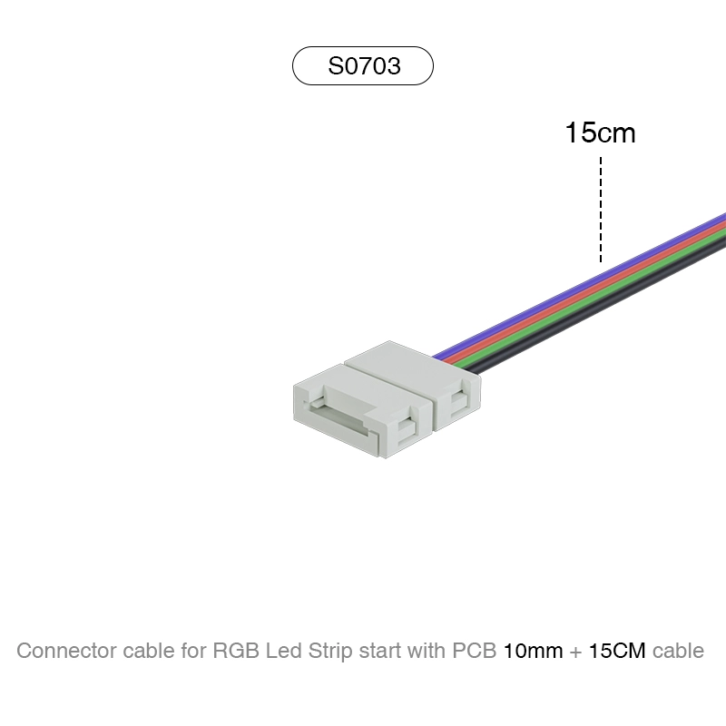 S0703 jungties kabelis RGB LED juostai Pradėti su PCB 10MM + 15CM kabeliu /Tinka 60 LEDS-LED koridoriaus juostoms--S0703