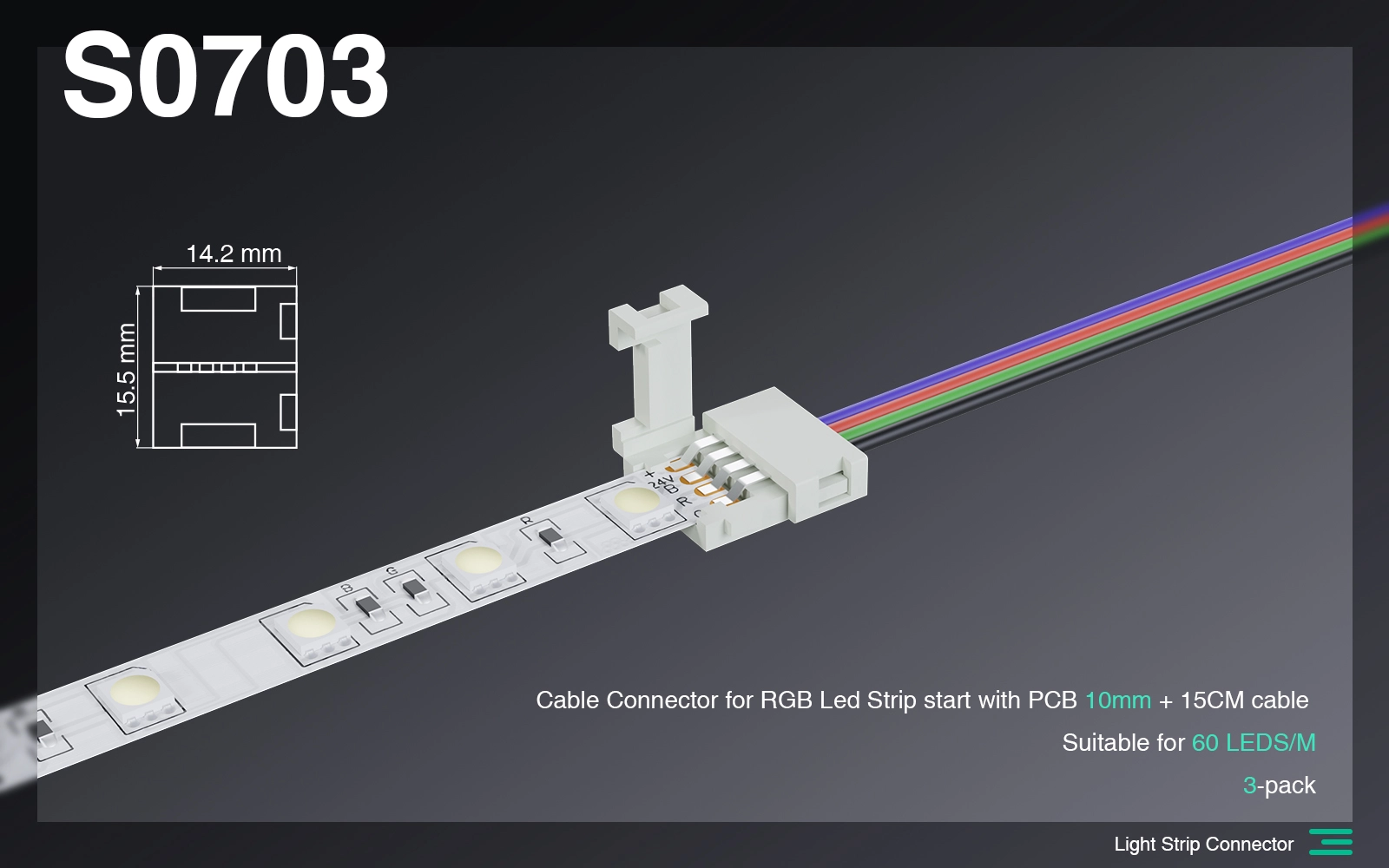 S0703 Cavo Connettore per inizio Striscia Led RGB con PCB 10MM + 15CM cable /Adatto per 60 LEDS-Connettori Strisce LED--S0703 01