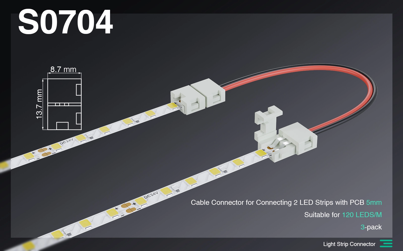 S0704 Cavo Connettore per Collegare 2 Strisce Led con PCB 5MM/Adatto per 120 LEDS/MT-Strisce LED per Scale Interne--S0704 01
