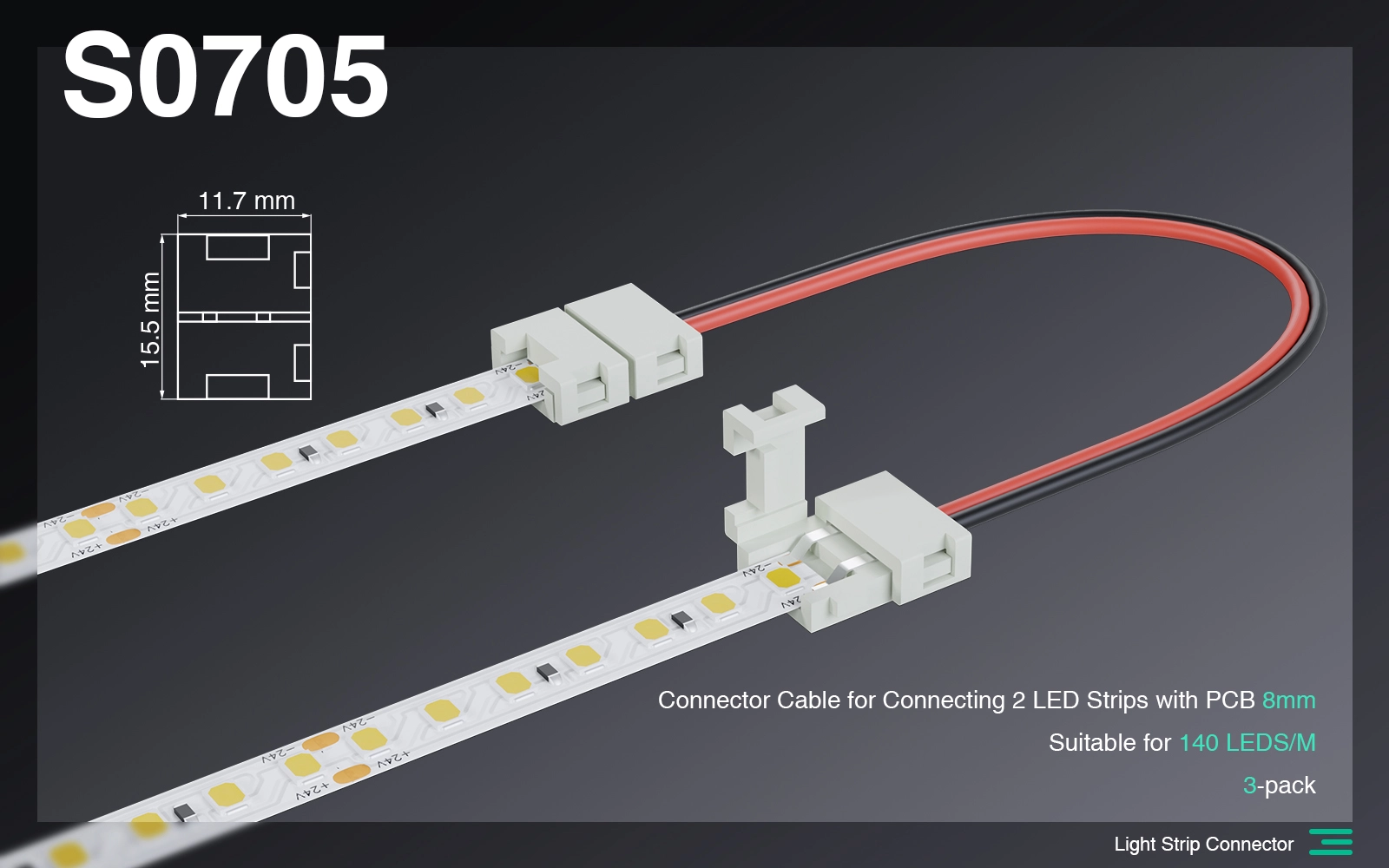 S0705 Cavo Connettore per Collegare 2 Strisce Led con PCB 8MM/Adatto per 140 LEDS/MT-Strisce LED Corridoio--S0705 01