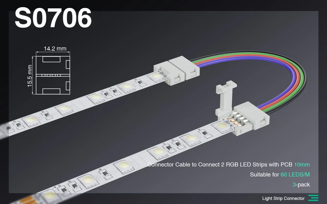 Câble de connecteur S0706 pour connecter 2 bandes LED RGB avec PCB 10MM/convient pour 60 LED-bande LED d'intérieur-S0706 01