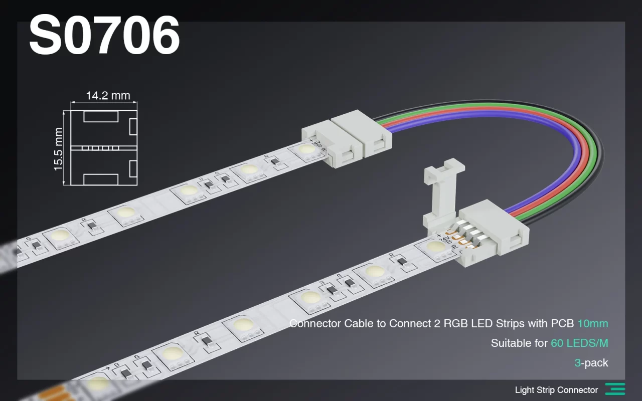 S0706 Connector Cable rau Txuas 2 RGB LED Sawb nrog 10MM PCB / Haum rau 60 LEDS- Sab Hauv Tsev LED Sawb--S0706 01