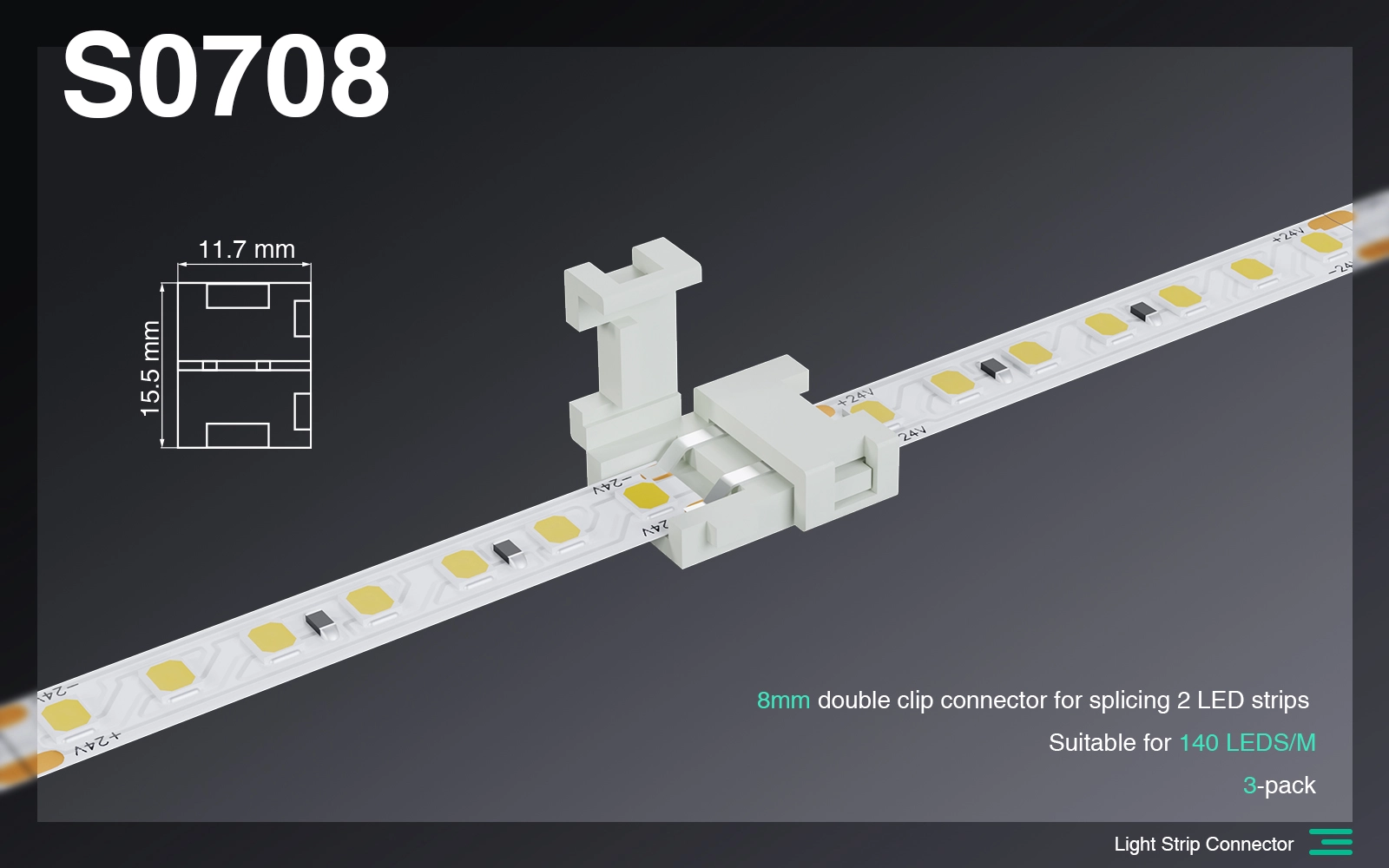 S0708 Connettore 8MM  doppio clip per giuntare 2 Strisce led /Adatto per 140 LEDS-Strisce LED--S0708 01