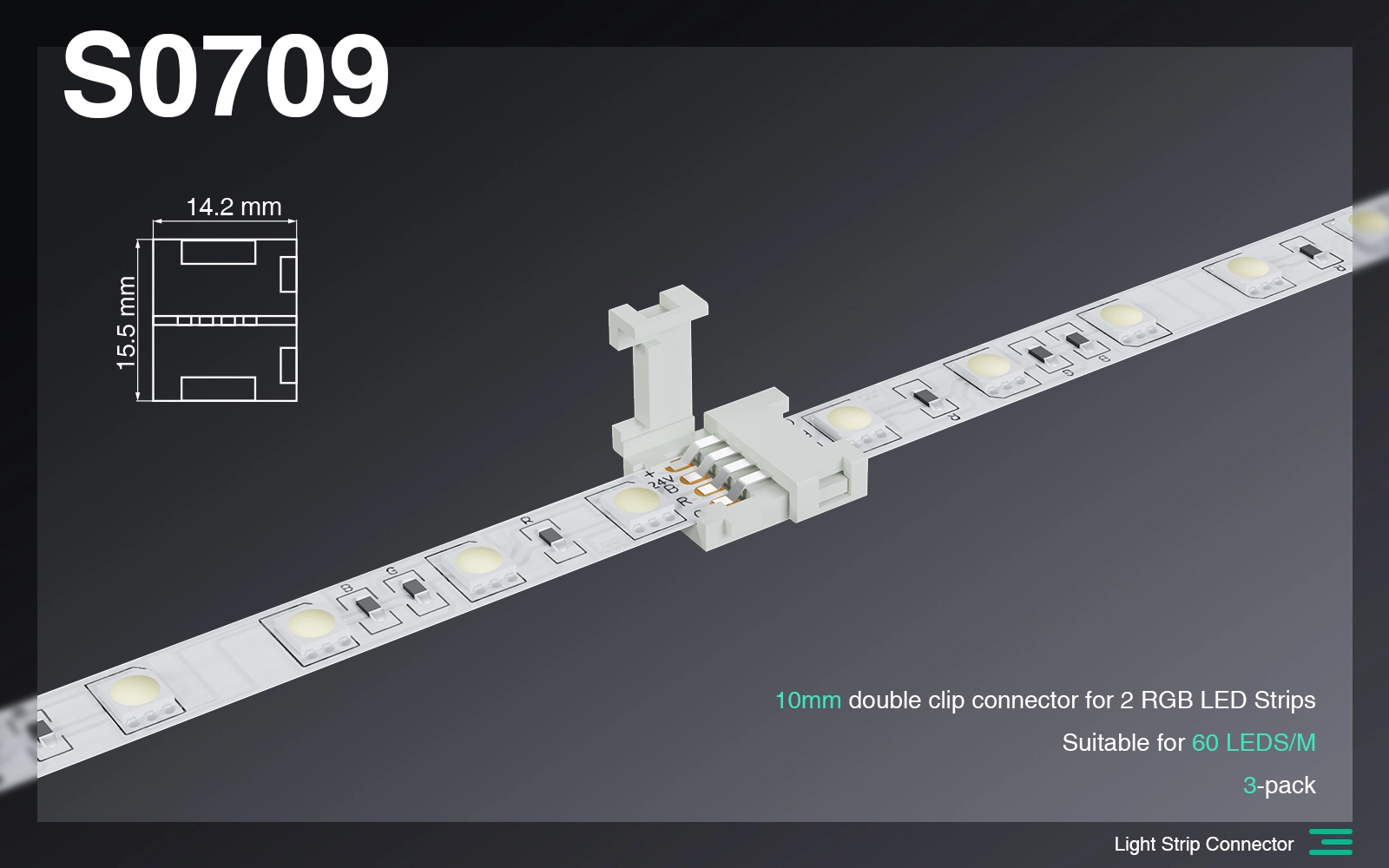 S0709 CONNETTORE 10MM  DOPPIO CLIP PER GIUNTARE 2 strisce led RGB /Adatto per 60 LEDS-Strisce LED Corridoio--S0709 01