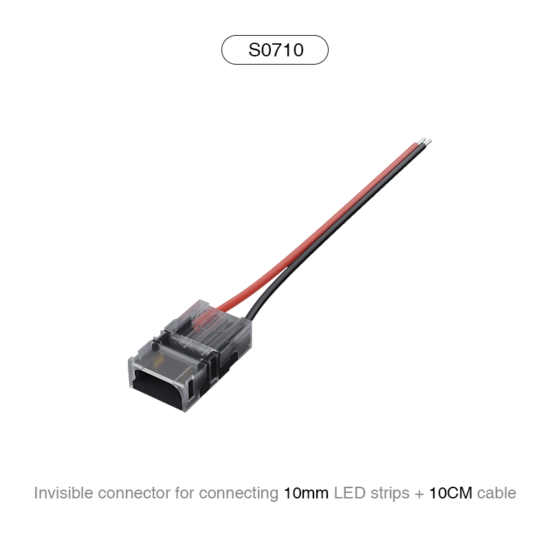 S0710 Nevidebla konektilo por konekti 10mm LED-striojn + 10CM /2Pin-kablon / Taŭga por 240 LEDS-LED-strioj por Interna Ŝtuparo -- S0710